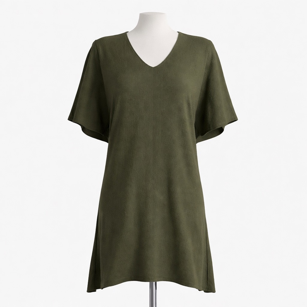 BCBGMAXAZRIA Merino Wool Blend Olive Green V-Neck Tunic Top XS/S